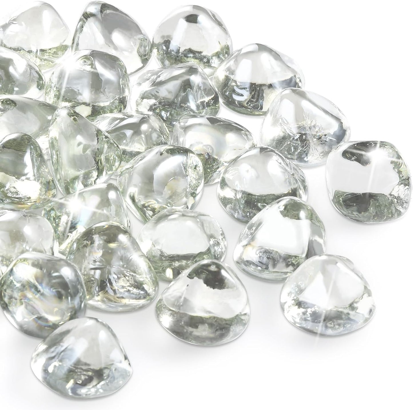 Firepit Glass, Clear Fire Glass Rocks for Propane Fire Pit, Fireplace, and Outdoor Decoration, High Luster 1 Inch Diamonds 10LB