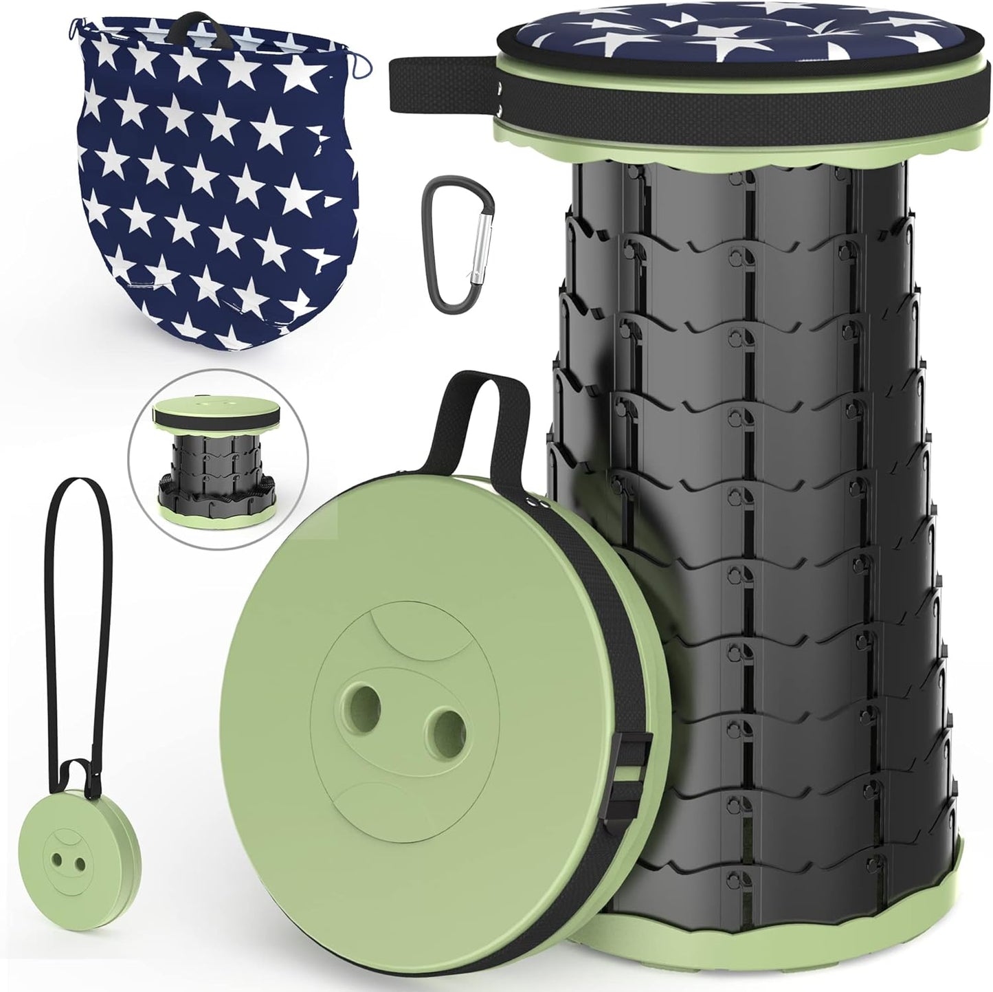 ALEVMOOM Upgraded Folding Stool with Cushion,Portable Collapsible Retractable Stool,Outdoor Chair,Yet More Sturdy Load Capacity 440lbs for Camping Garden Fishing Hiking BBQ with Carry Bag