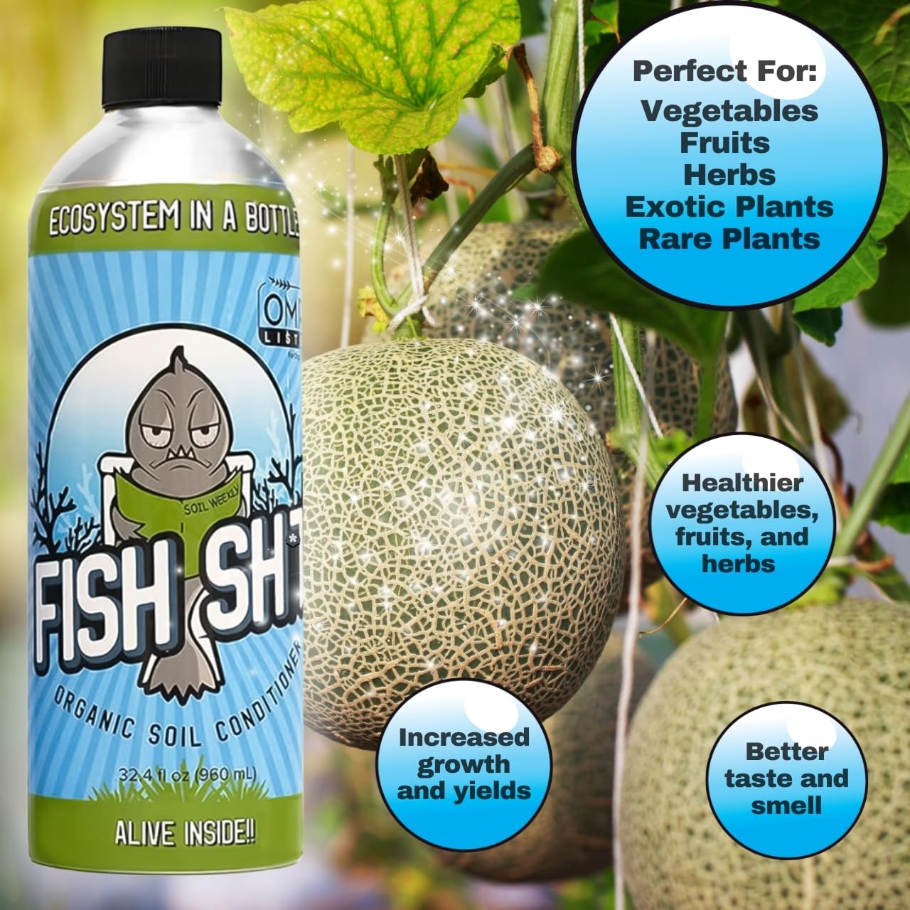 Fish Head Farms Organic Soil Conditioner for Yield and Flavor Enhancement. Improves Fertilizer Efficiency. Useful in Both Garden Soil and Hydroponics Applications (1 Liter with Oregon Spring Tomatoes)
