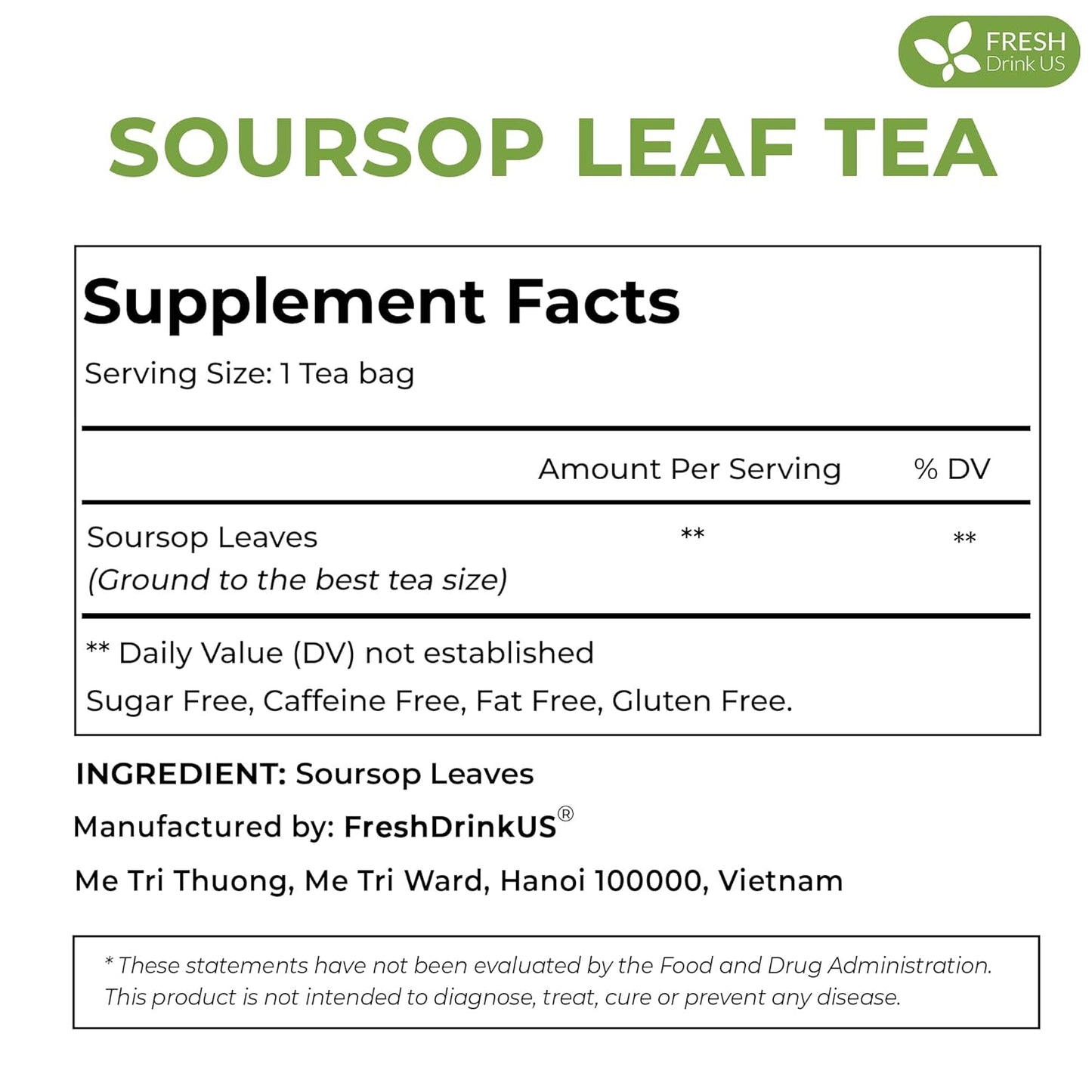 40 Premium Soursop Graviola Leaf Tea Bags, 100% Natural and Pure from Soursop Leaves, Handmade, Made With Natural Materials-Corn Fiber Tea Bag, Sugar/Caffeine/Gluten Free, Hoja Guanabana Tea