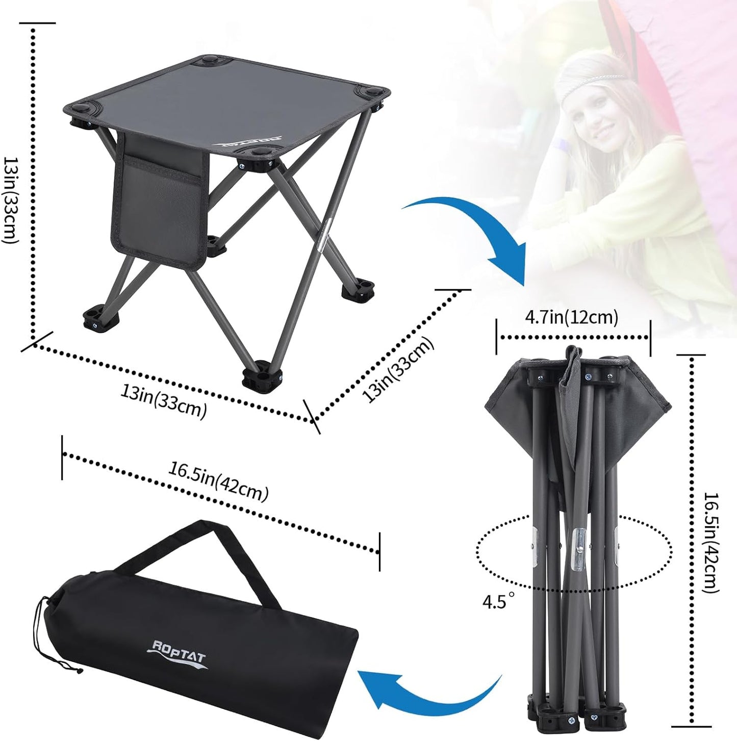 Roptat 2 Pack Camping Stool,Portable Folding Compact Lightweight Stool Seat for Camping Fishing Hiking Gardening Outdoor Walking Backpacking Travelling and Beach with Carry Bag (Grey)