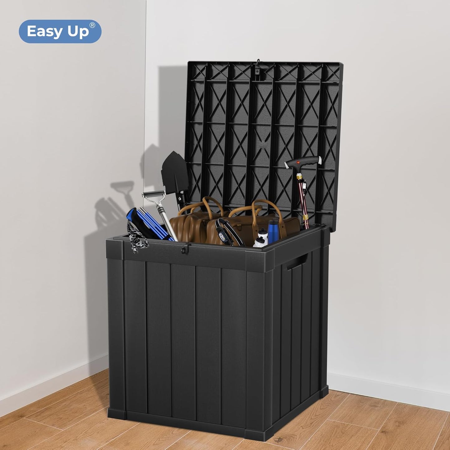 50 Gallon Deck Box, Resin Outdoor Indoor Waterproof Storage Box, Lockable Storage Box With Handle for Patio Furniture - Garden Tools - Swimming Pool Tools UV-Resistant, Black