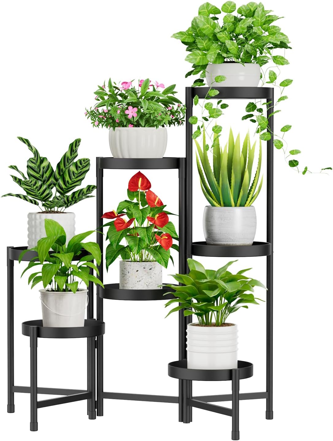 iDavosic.ly Plant Stand Indoor Outdoor, 7 Tier Corner Metal Flower Display Holder Shelf, Folding Tall Orchid Rack for Patio Balcony Porch Garden Living Room House, Black