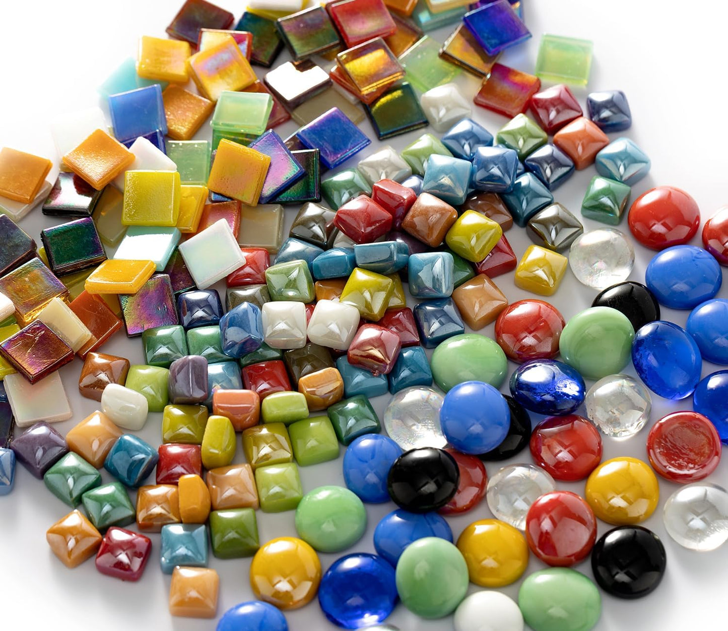 Lanyani 2.2 Pound Great Value Pack Glass Mosaic Tiles Bulk for DIY Crafts, Various Bright Solid Color Mosaic Pieces Tiles Supplies for DIY Crafting Iridescent Mosaic Glass Pieces