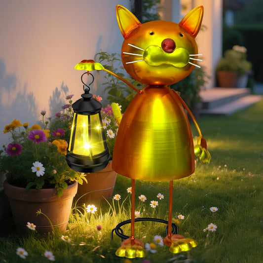 Solar Garden Decor Cat Statue with Solar Lights,13.78in Tall Metal Cat Figurines Decor,Birthday Gifts for Women Mom Grandma,Decorative Stakes for Yard Art Lawn Porch Patio Outside Decorations