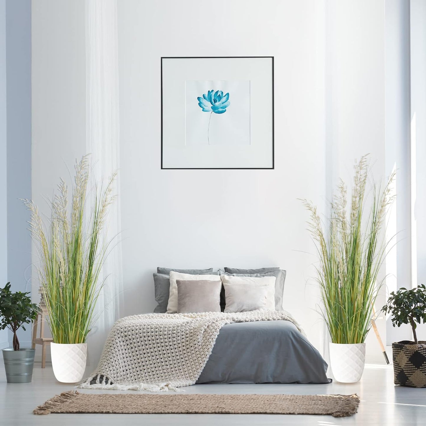 Artificial Plant, 47in Tall, 2pk Grass, Faux House Plant in Pot, Indoor Decorative Flowers & Plants, Housewarming Gift