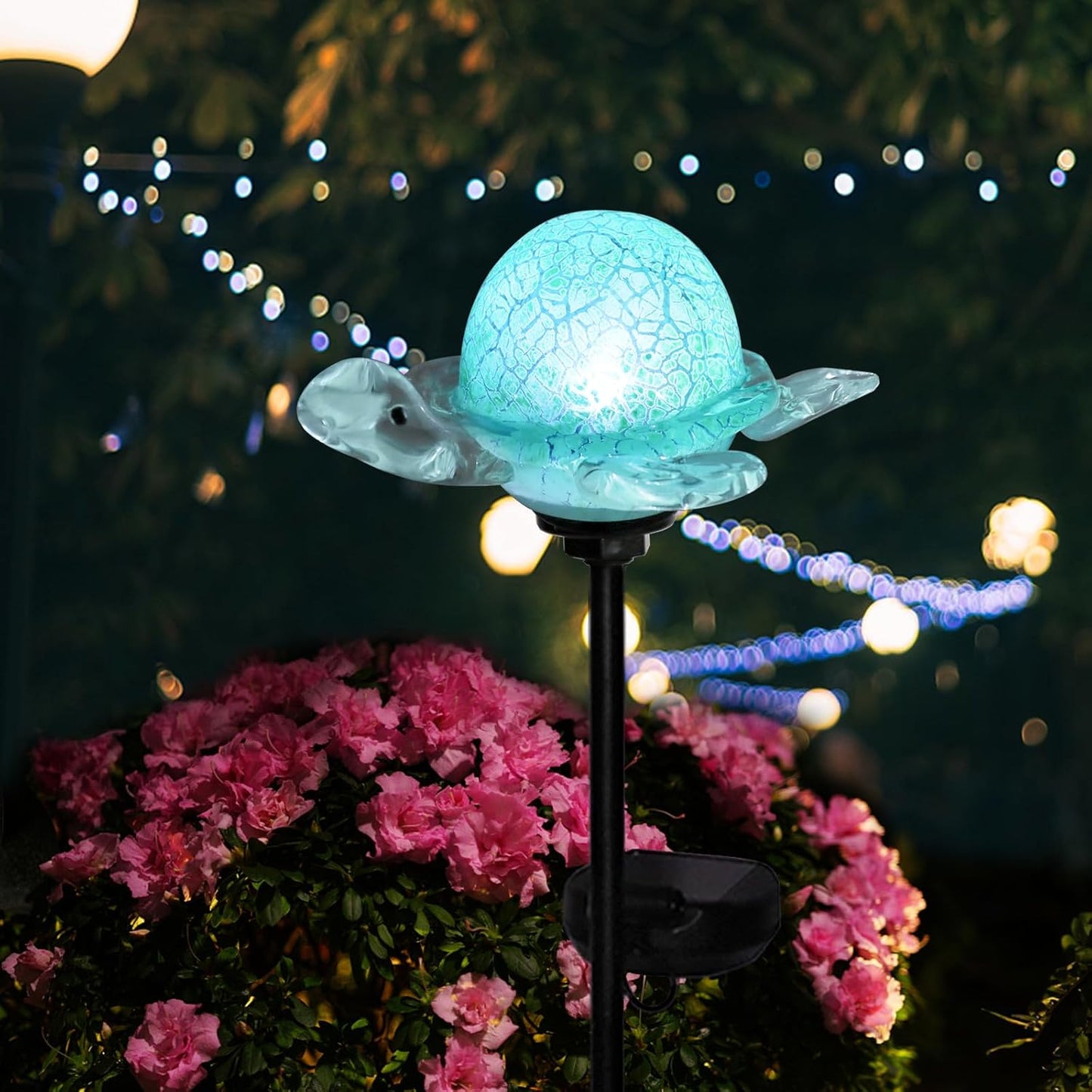 Afirst Decorative Solar Lights Outdoor Solar Turtle Stake Lights Hand Blown Glass Decorative Garden Pathway Light Outdoor Waterproof Glass Stakes Green