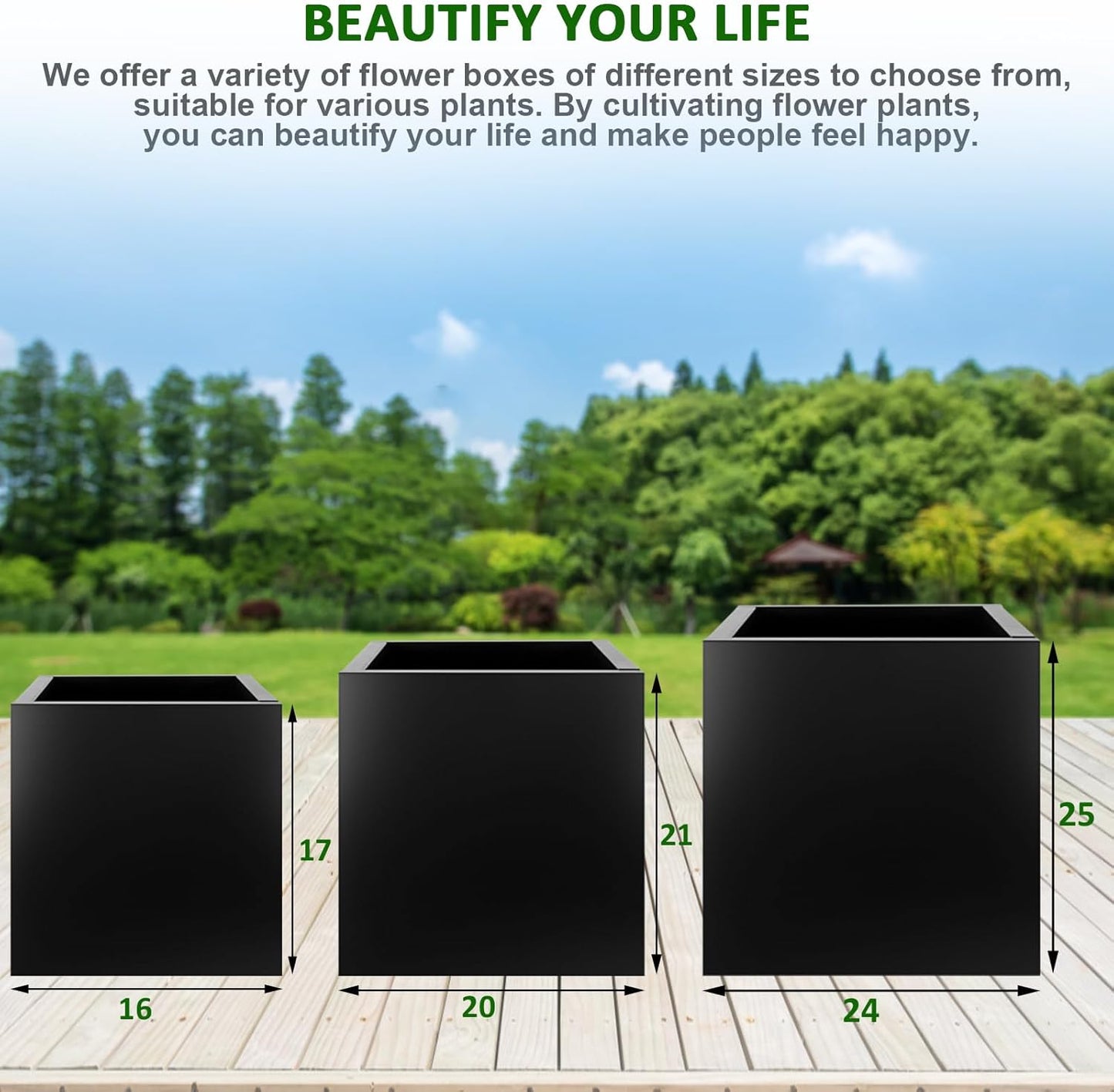 Steel Planter Box 20"x20"x21", Metal Square Planter Box Indoor&Outdoor, Galvanized Steel Rectangular Planter Box for Commercial and Residential Use fit Patio,Porch, Yard, Garden