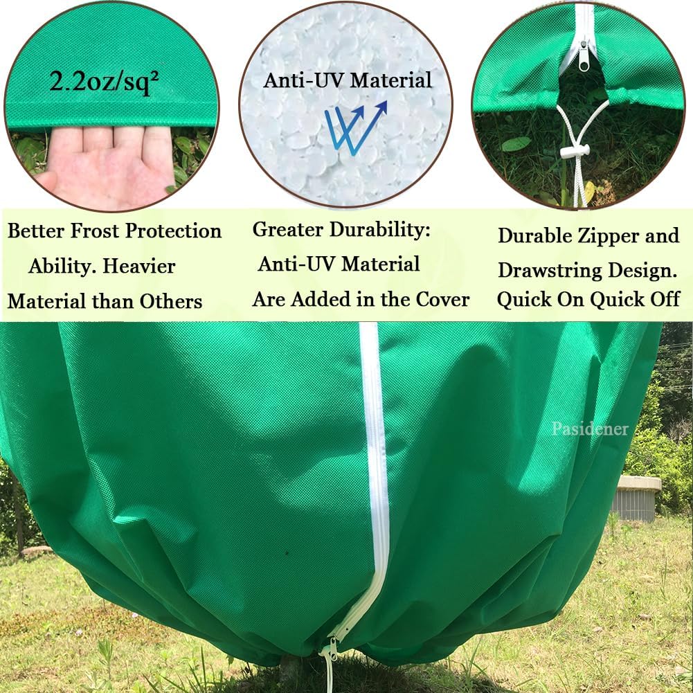 Plant Covers Freeze Protection 2 Packs 90"X75" 2.2oz Tree Covers Frost Plant Covers Freeze Cloth for Outdoor Plants with Zipper Drawstring