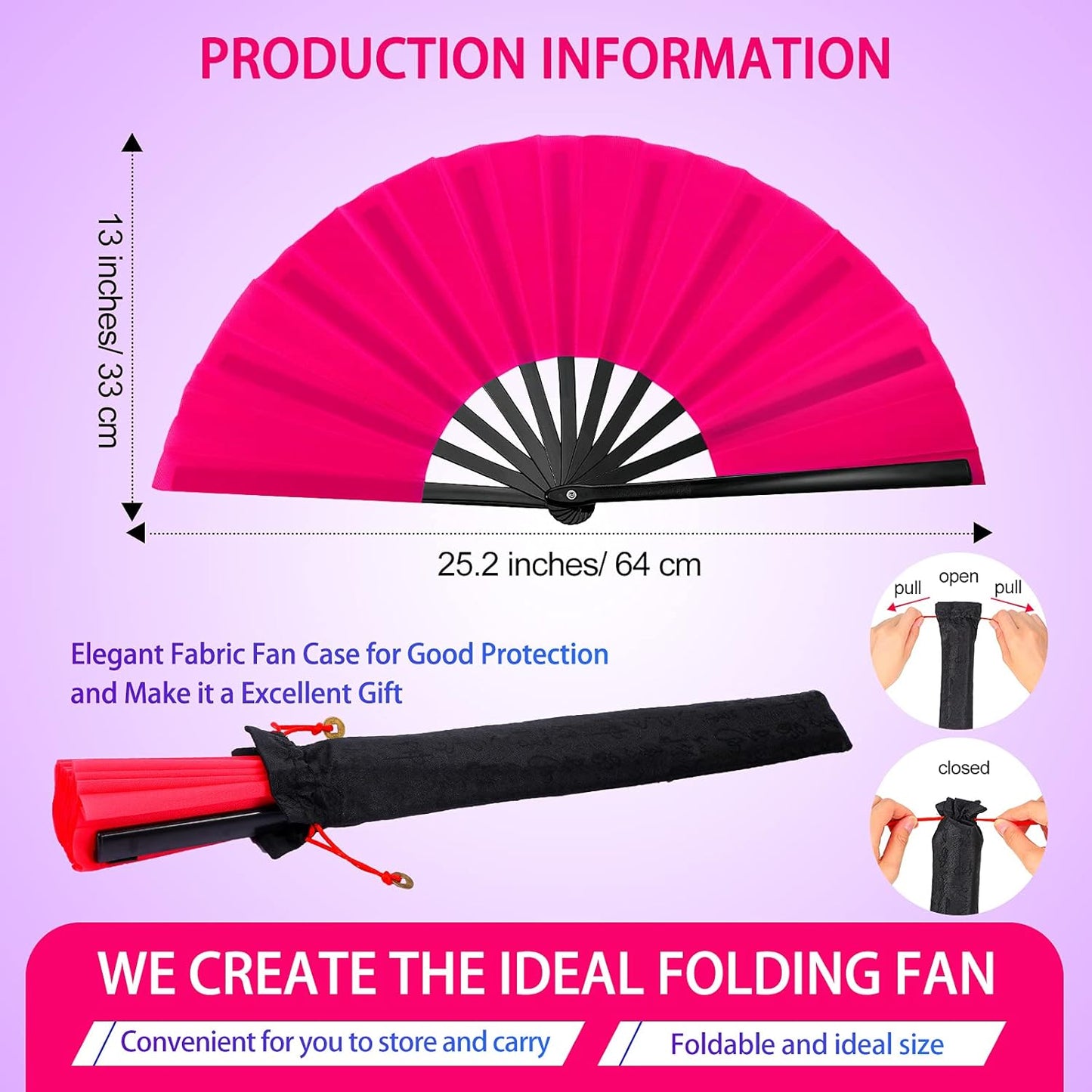 Blulu 4 Pcs 13 Inch Large Folding Hand Fans for Line Dancing Big Clapping Popping Raves Fans Bulk for Dancing Boots on The Ground Festival Party Decoration(Classic Style, Rose Red, Black)