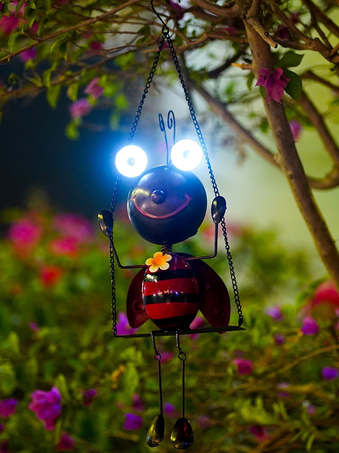 GDF Solar Lady Bugs Swing Metal Ladybug Hanging Animal Garden Decor Waterproof Solar Lights Decorative Outdoor Lights for Outside Patio Balcony Pathway Lawn Yard,Gifts for Her/Him