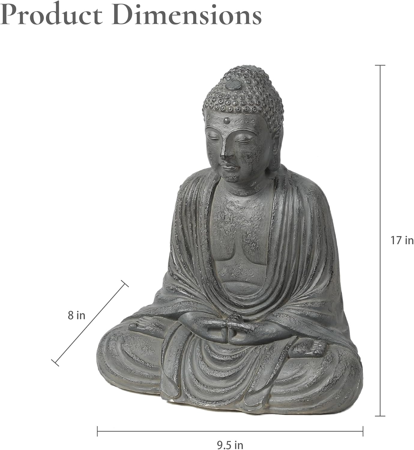 LuxenHome Buddha Statue Outdoor and Indoor, 17" Fiber Stone Meditating Buddha Garden Statues Outdoor, Zen Sculptures, Outdoor Statues for Garden, Patio, Backyard Deck