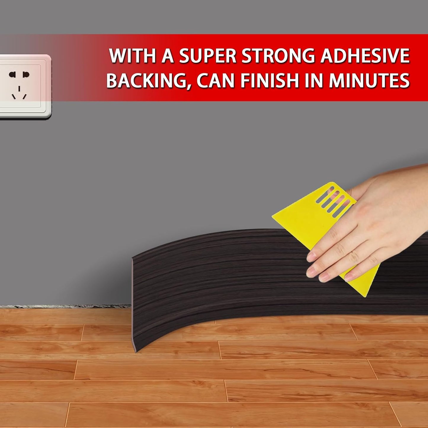 Vinyl Wall Base Baseboard Molding Trim 6" Flexible Self Adhesive Rubber Wall Base Moulding Trim Peel and Stick Design, 6 Inch x 40 Feet, Black Walnut Wood