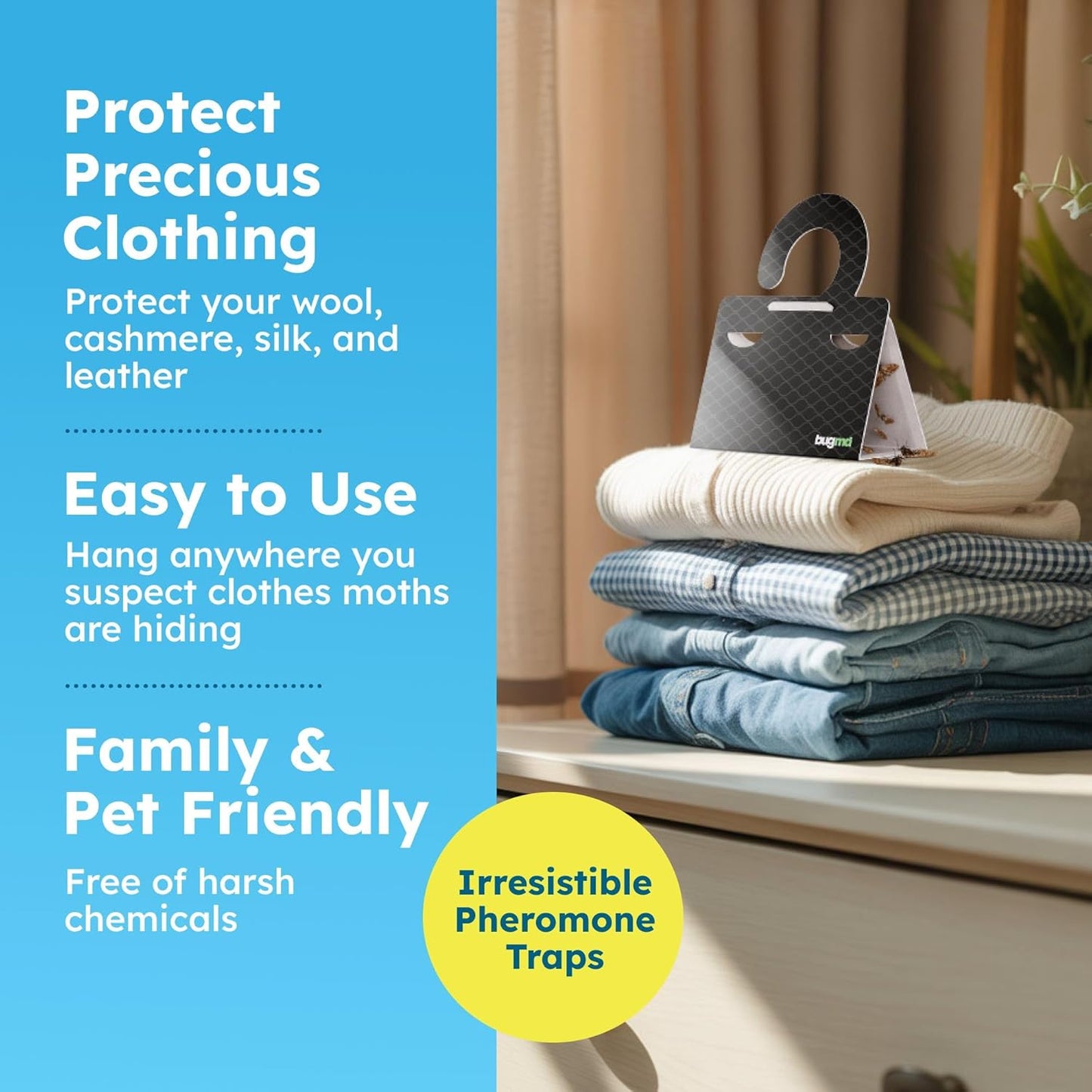 Clothes & Pantry Moth Traps (6 Count) – Sticky Glue Pheromone-Based Repellent for Closets, Cabinets & Wardrobes – Non-Toxic - Black