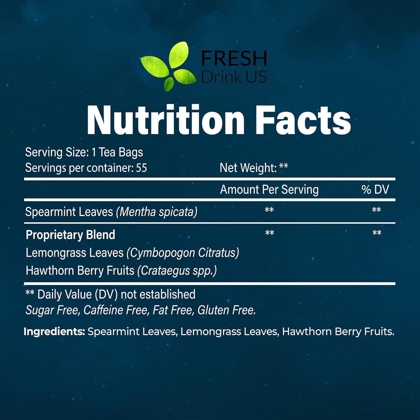 FreshDrinkUS, Premium 135 Tea Bags Better Sleep Herbal Tea | Caffeine-Free Loose Leaf Blend with Spearmint Leaves, Lemongrass Leaves, and Hawthorn Berry – Naturally Refreshing and Aromatic.