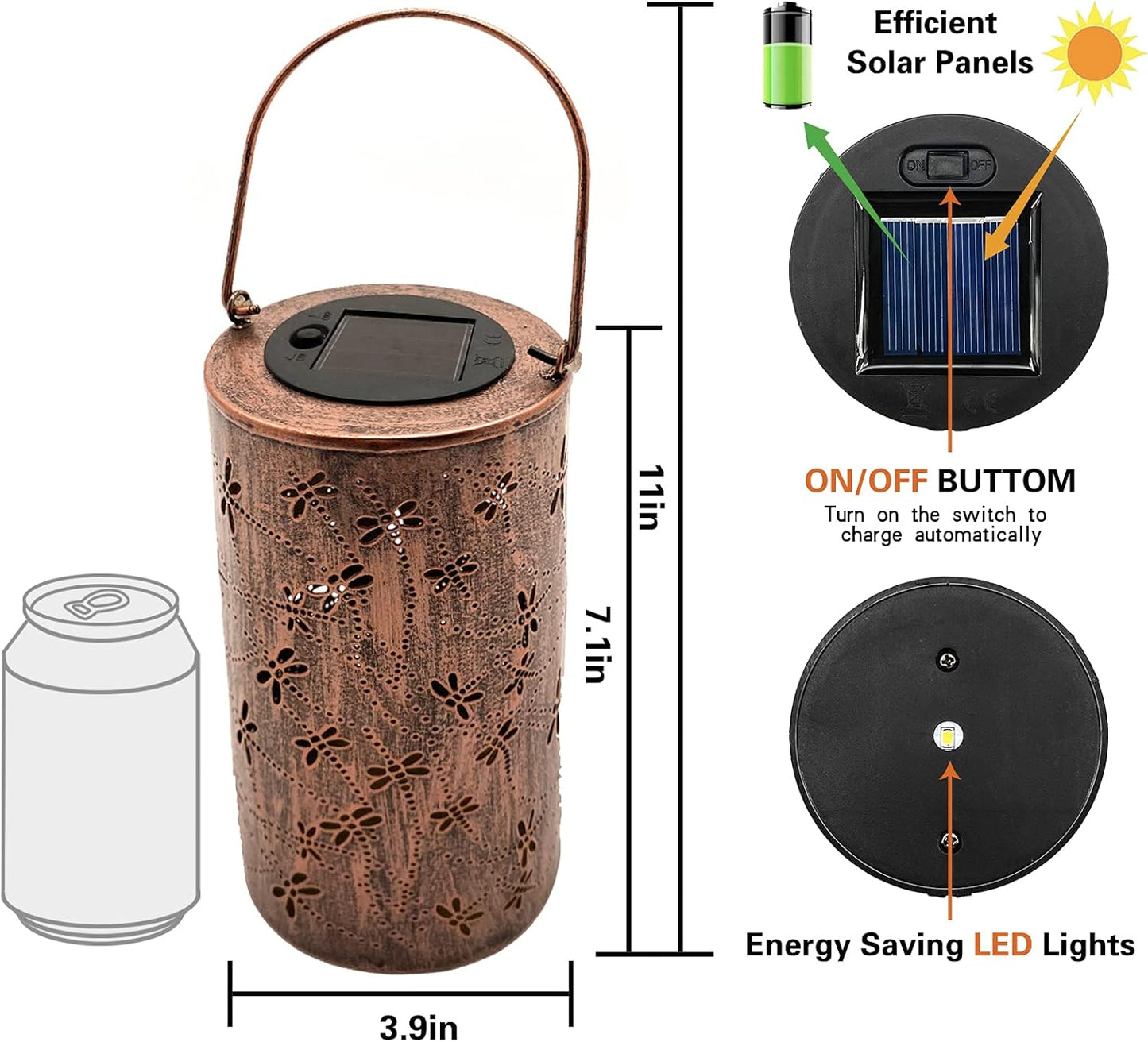 2 Pack Solar Lanterns Outdoor Hanging Lantern Lights, Dragonfly Hollowed-Out Metal Decor Lantern, Waterproof LED Decorative Garden Light - Delicate Garden Decoration for Patio, Yard