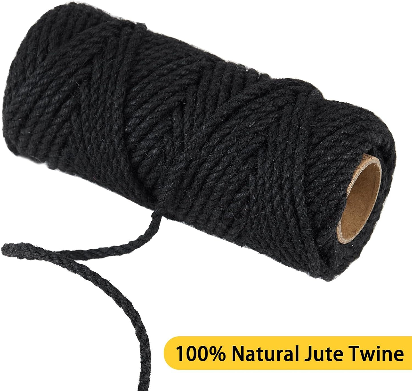 100 Feet 4mm Thick Black Natural Jute Twine, Garden Twine Heavy Duty Industrial Packing Materials String Wrapping, Arts, and Crafts, Halloween Wrapping, Gardening Applications