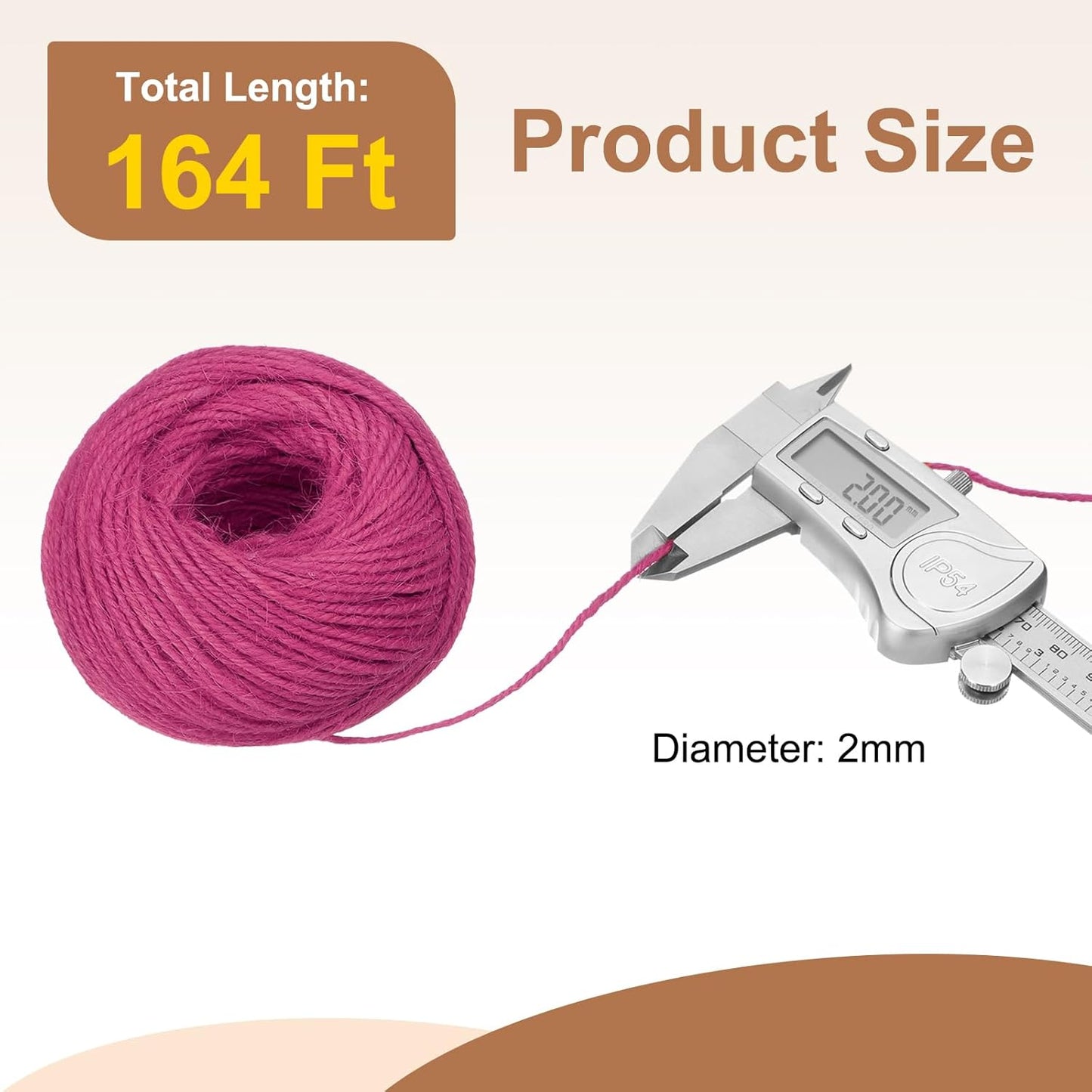 uxcell 164 Feet Natural Jute Twine String,2mm Thin Garden Twine Rope Colored Plant String Cord for DIY Art Crafts Gift Wrapping Decoration Packing Gardening Plant Hanger,Rose Red