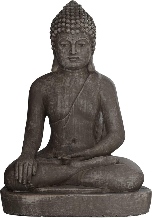 John Timberland Sitting Buddha Statue Sculpture Zen Asian Japanese Garden Decor Outdoor Front Porch Patio Yard Outside Home Balcony House Exterior Weathered Light Sandstone Finish 29 1/2" Tall