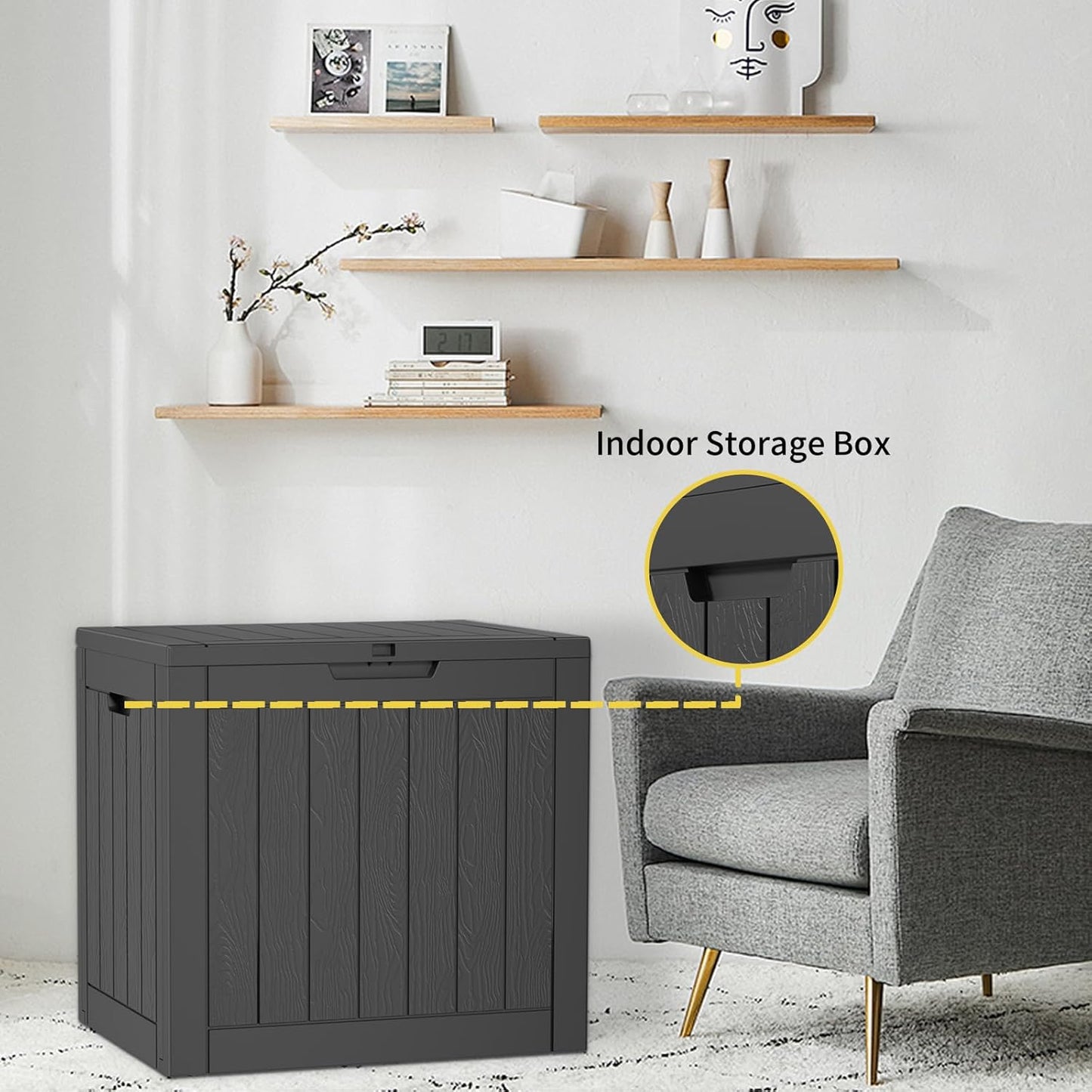 30 Gallon Outdoor Storage Box, UV Resistant Outdoor Storage Box Waterproof, Lockable Resin Deck Box for Garden Tools Equipment and Cushions, Black