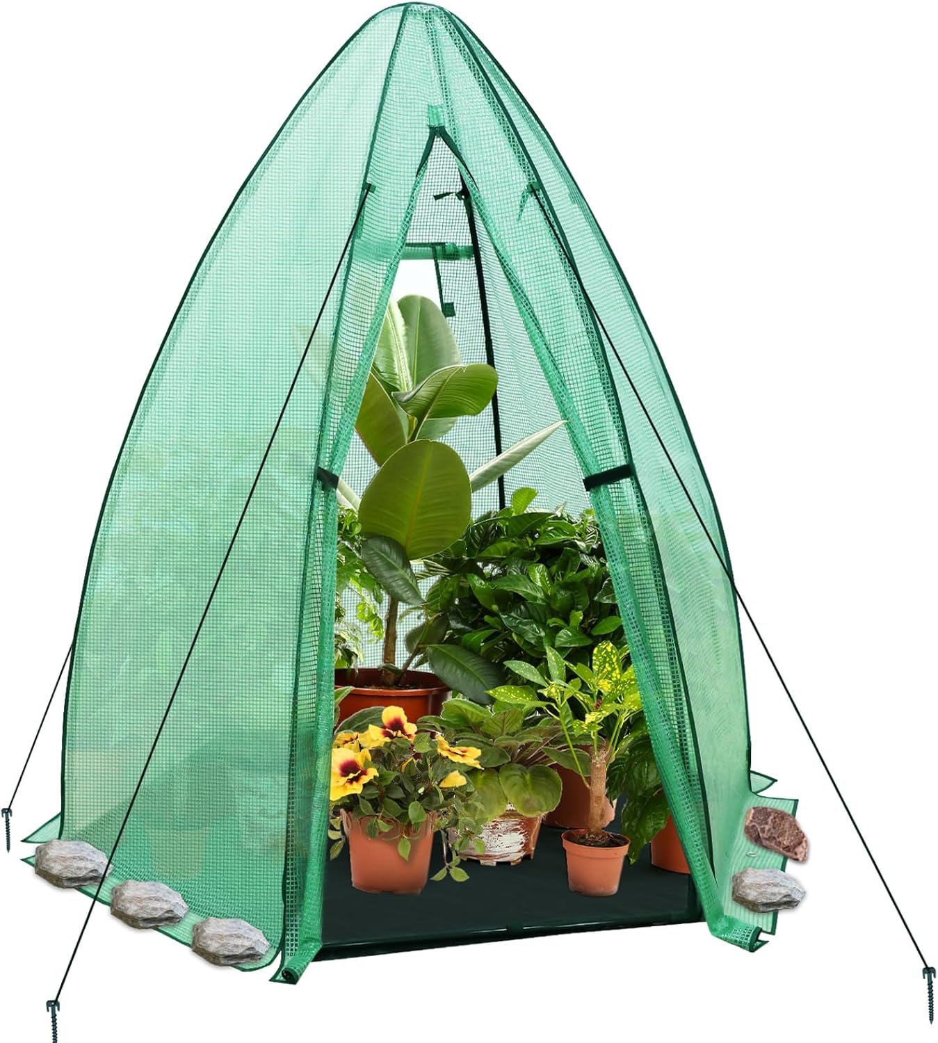 EAGLE PEAK Portable Mini Dome Greenhouse with Zippered Door and Mesh Window, Outdoor Mini Hexagon Greenhouse Kit for Indoor Outdoor Gardening 63"x63"x72", Green PE Cover