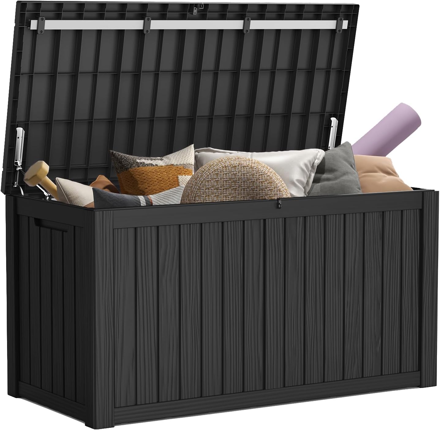 Mars Villa 150 Gallon Outdoor Storage Box Waterproof, Large Resin Deck Box for Outdoor Patio Furniture Cushions, Pool Supplies, Garden Tools, with Hydraulic Hinge, UV-Resistant and Weatherproof, Black