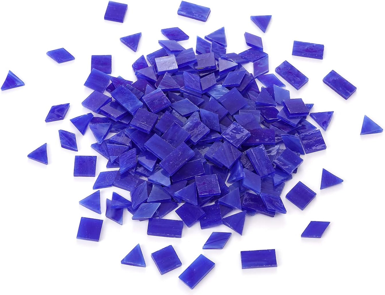 Lanyani Glass Mosaic Tiles for Art Crafts,4 Shapes Mixed Tiffany Stained Glass Pieces,200 Pieces,Square/Rectangle/Diamond/Triangle,Royal Blue
