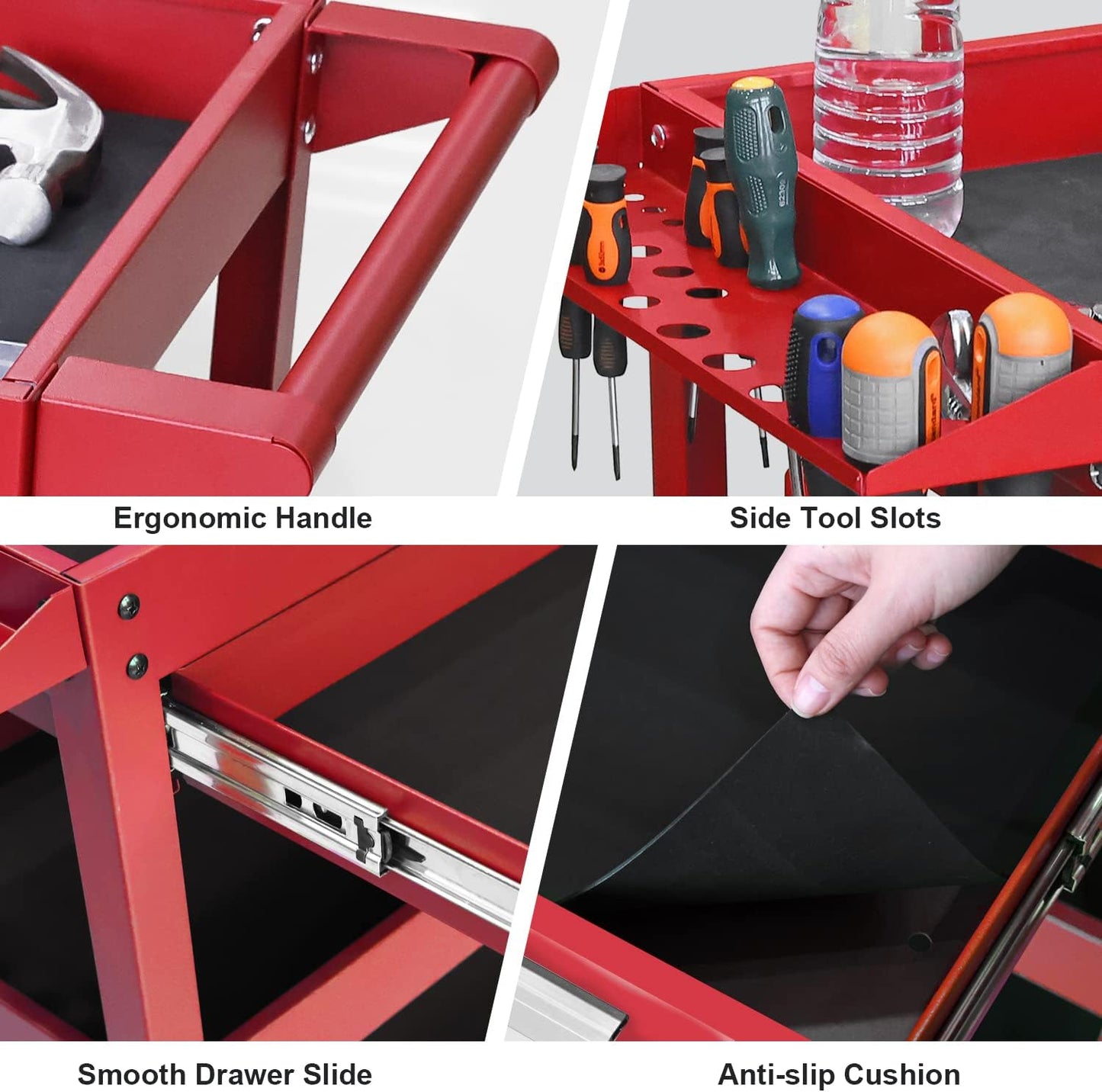 GSTANDARD APTB311R Torin Rolling Tool Cart with Drawer: 3 Layer Tool Oragnizer with Foam Pad and Heavy Duty Utility Cart with Four Swivel Casters, Red