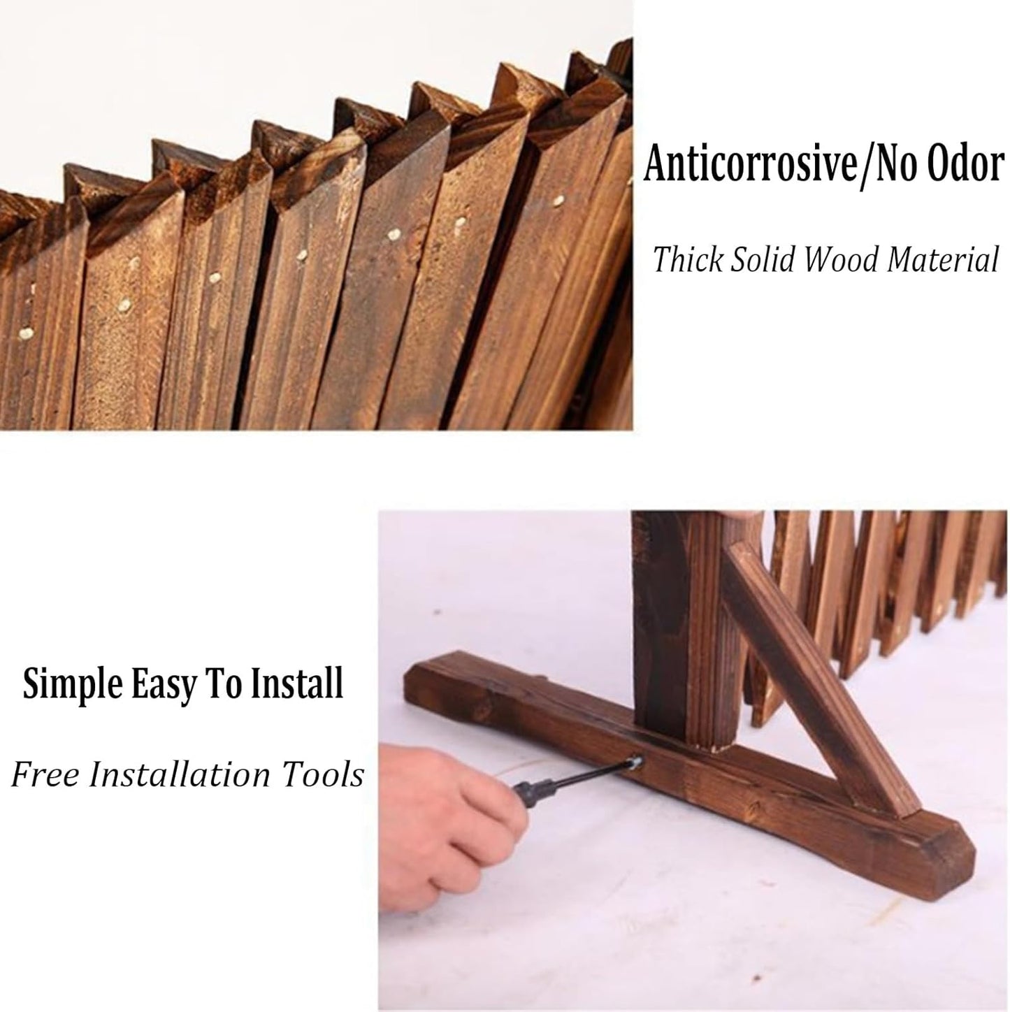 Expandable Wooden Garden Fence Panel - Retractable Trellis for Climbing Plants, Freestanding Pet Screen, No-Dig Vertical Rack, Brown (47.24"x13.77")