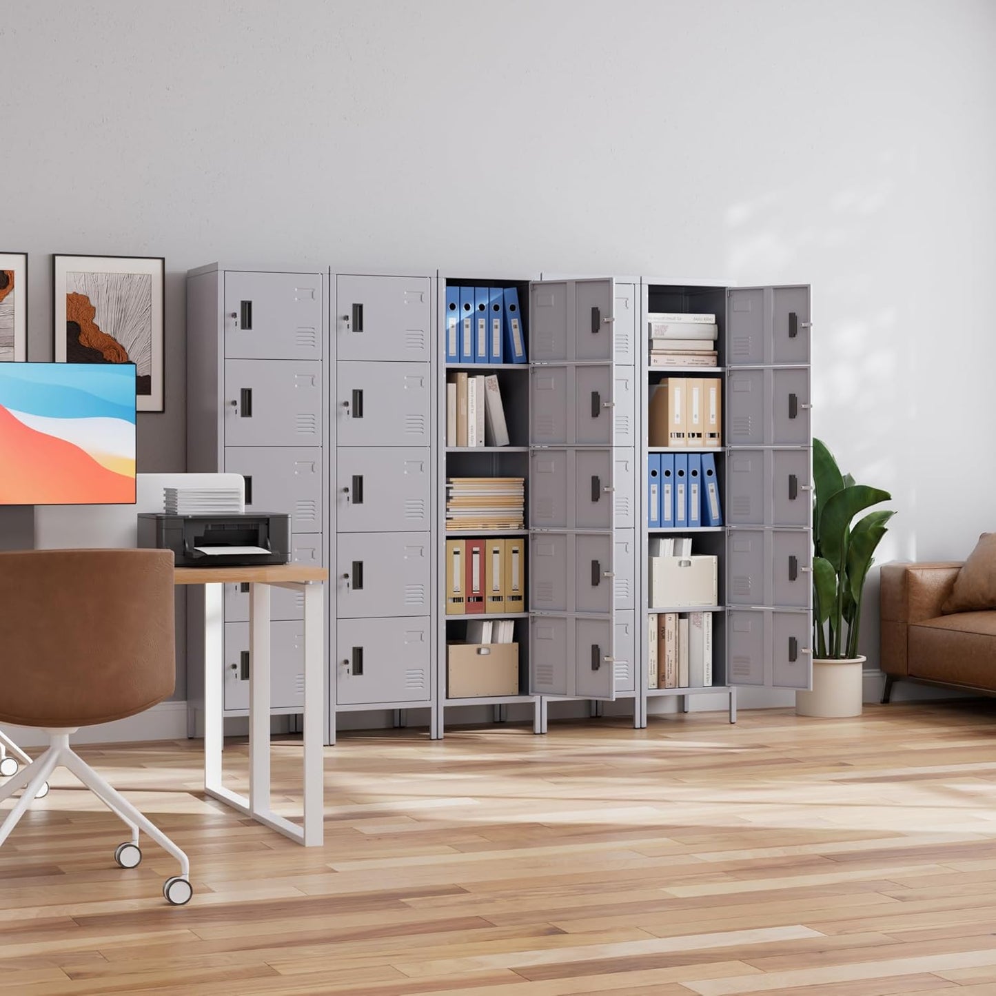 Metal Locker with Lock and Ventilation Holes,Metal Storage Locker with Business Card Slot for Home,Gym,Garage,School,Office,66" H x 15.8" W x 15.8" D Assembly Required,Dark Grey