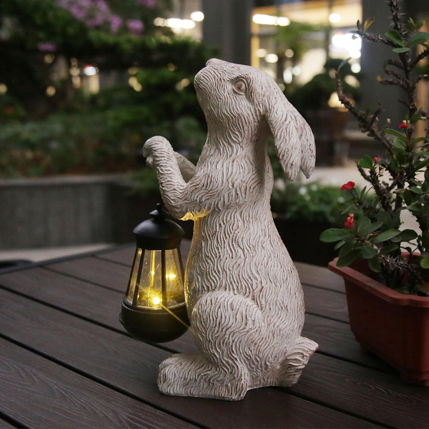 Garden Statues Rabbit with Solar Lights- Bunny Figurine Outdoor Rabbit Fall Decor for Home Lawn,Balcony-Yard Art Garden&Patio Whimsical Decor,Unique Housewarming&Birthday Gifts for Women Mom