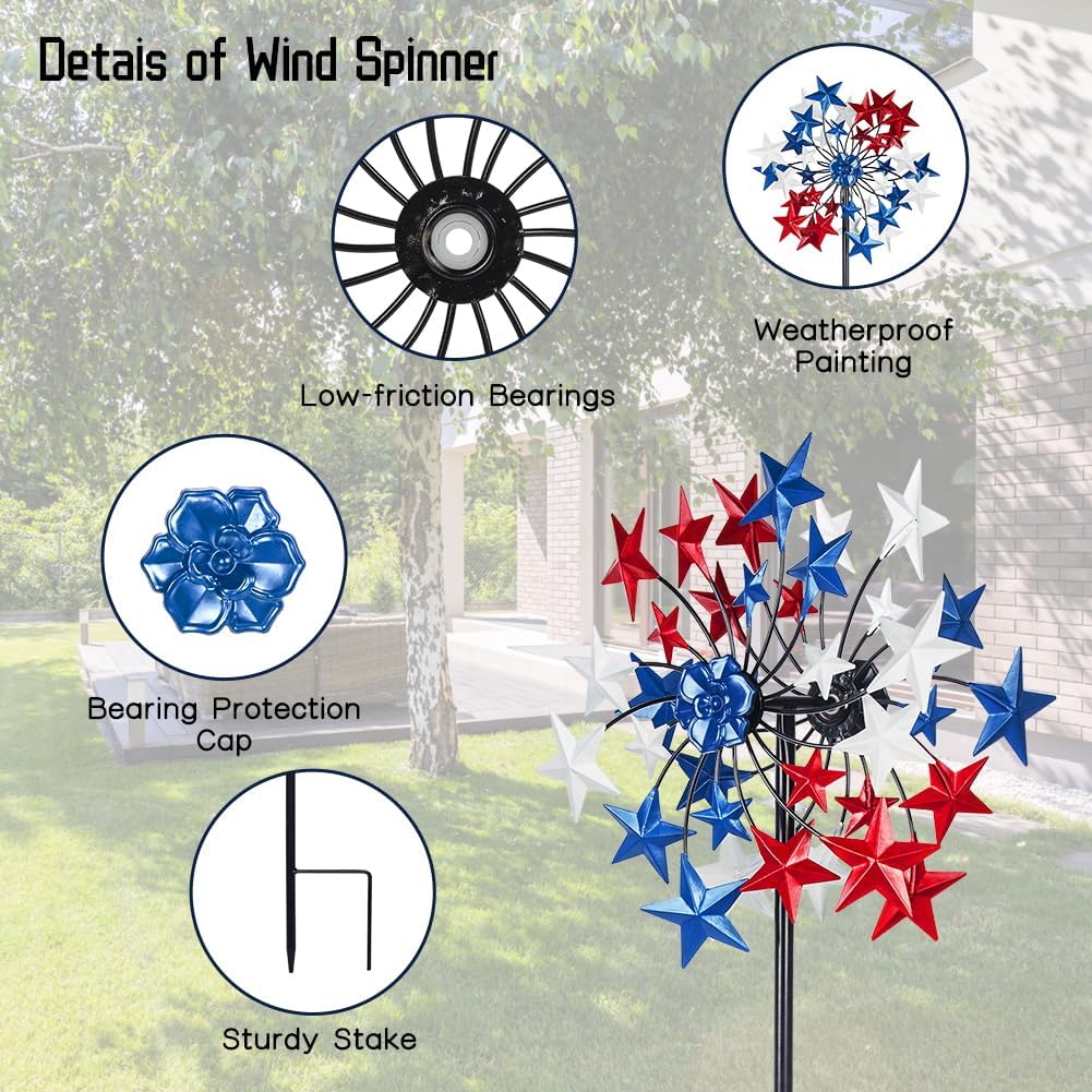 Outdoor Wind Spinner - Patriotic Metal Garden Spinners- Wind Sculptures July 4th Decorations for Garden, Yard 54 * 12.8 Inch