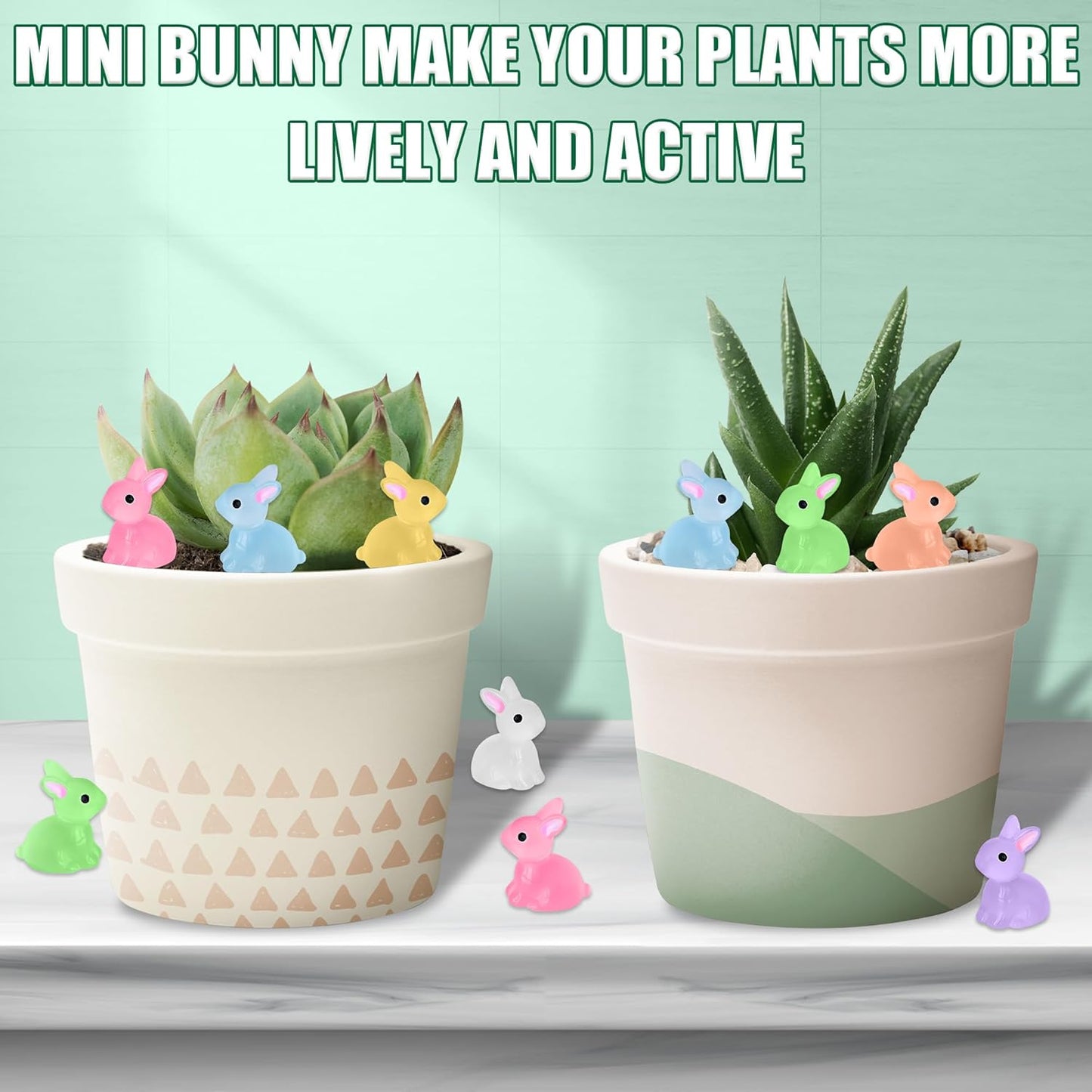 50 PCS Luminous Mini Resin Bunny Tiny Plastic Rabbits Glow in the Dark Miniature Bunnies Figurines for Easter Egg Fillers Fairy Garden Miniature Moss Landscape Decoration (7 Colors Tiny Bunny)