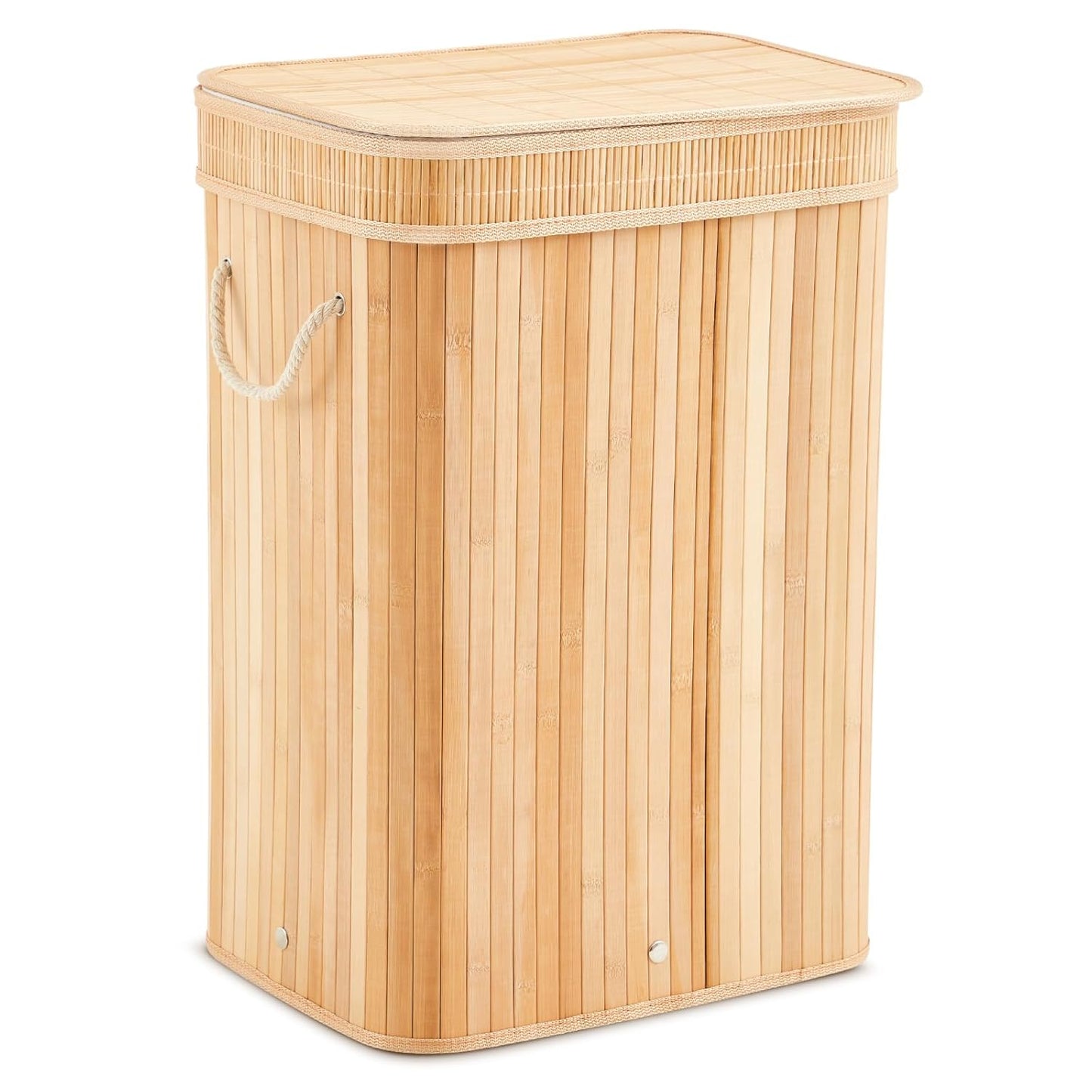 1 Pack Bamboo Slim Trash Can with Lid, 21 Gallon Large Foldable Slim Rectangular Garbage Can Bamboo Waste Basket for Bathroom Bedroom Office Home Salon Spa (23.6×15.8×11.8inches,Wooden Color)