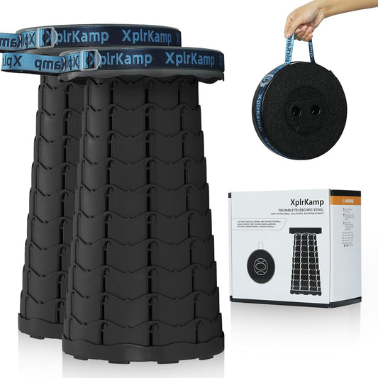 Upgraded Thickened Collapsible Stool, Portable Folding Stool Chair Lightweight But Sturdy Foldable Camping Stool, Retractable Telescopic Seat for Picnics Fishing Hiking BBQ (2, Black)