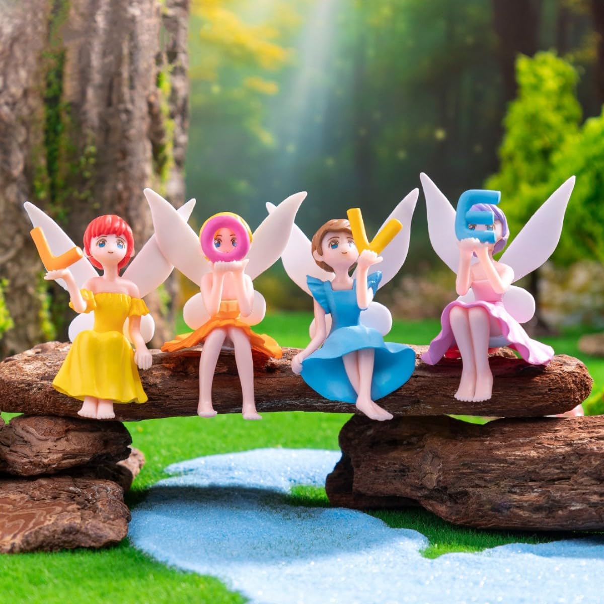 Lovely Small Fairy Figurines, Miniature Fairy Garden Accessories for Fairy Garden, Birthday Cake Topper, Flower Pot, Home Decoration,Girl Fly Wing Figurines for Car Decor, 4 Pieces