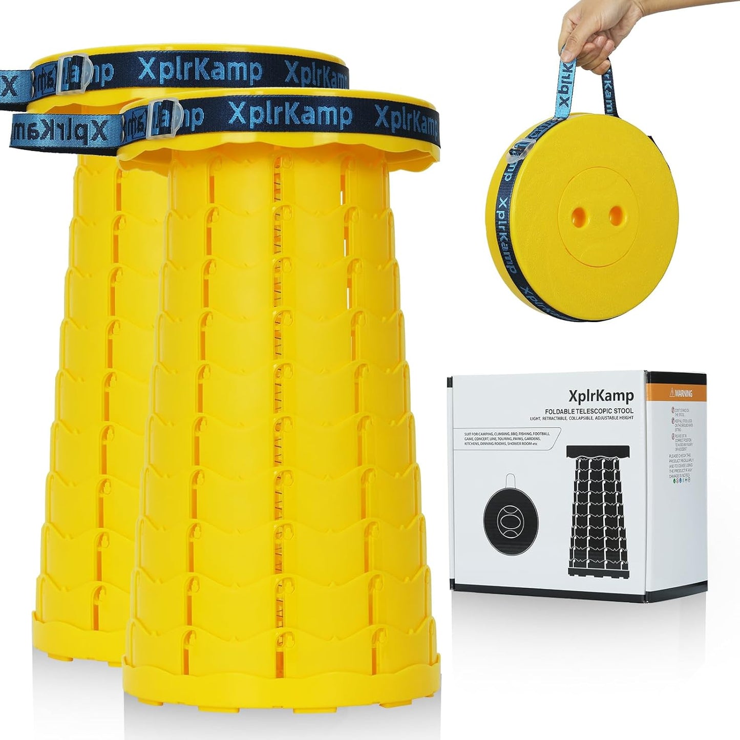 Upgraded Thickened Collapsible Stool, Portable Folding Stool Chair Lightweight But Sturdy Foldable Camping Stool, Retractable Telescopic Seat for Picnics Fishing Hiking BBQ (2, Yellow)