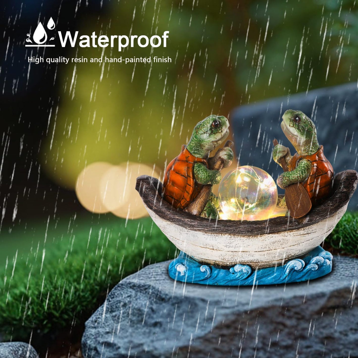 Solar Turtles Boating Garden Statue with Ball Light 5.5" Resin Turtle Figurines Outdoor Statues for Garden Patio Porch Yard Lawn Women Kids Men