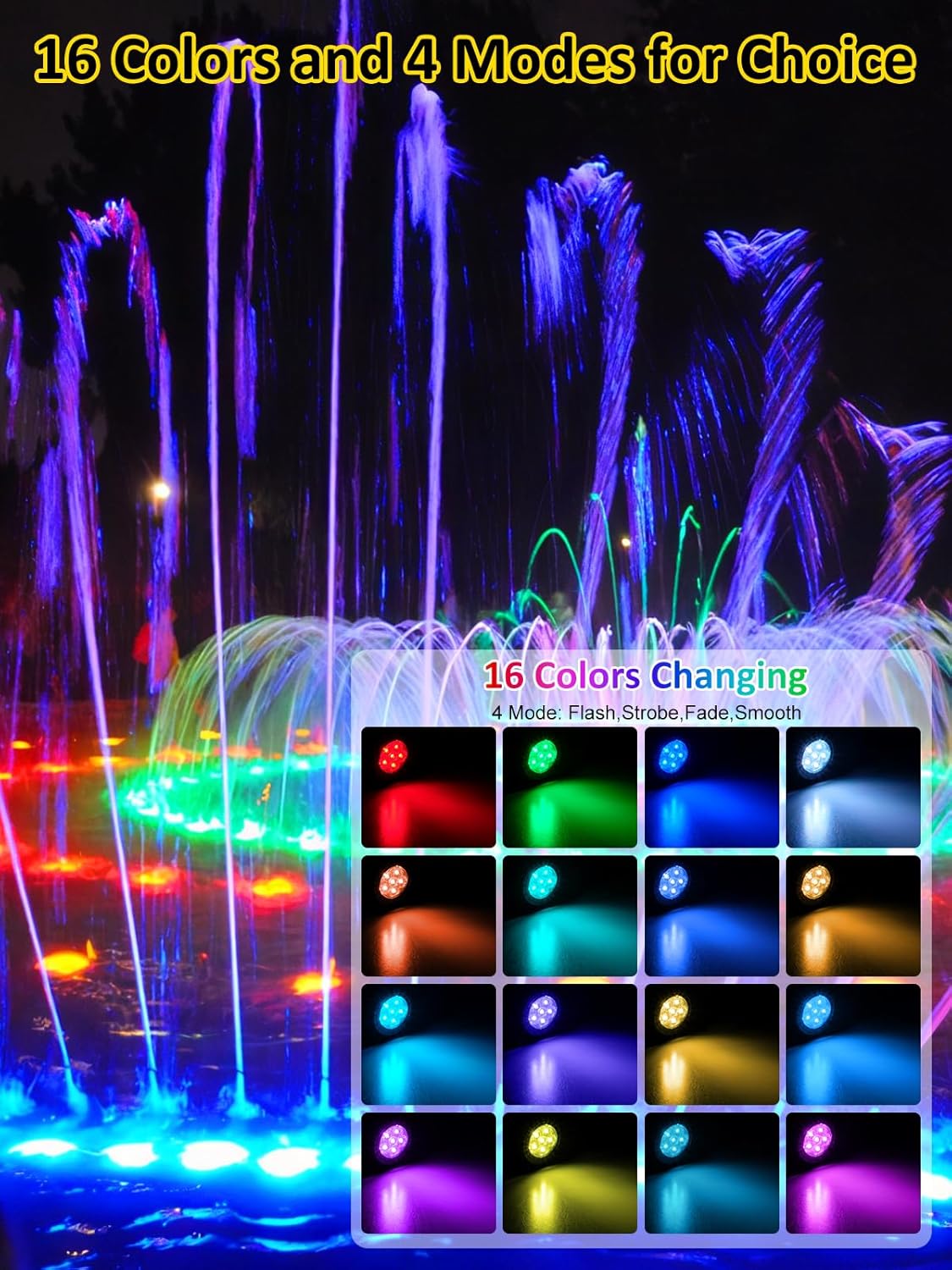 T-SUN Colored Pond Lights with Timer, LED Underwater Pond Light Submersible Fountain Lights for Fish Tank Landscape Spotlight - Remote Control, IP68 Waterproof, Aquarium, Waterfall, Yard (3 Heads)