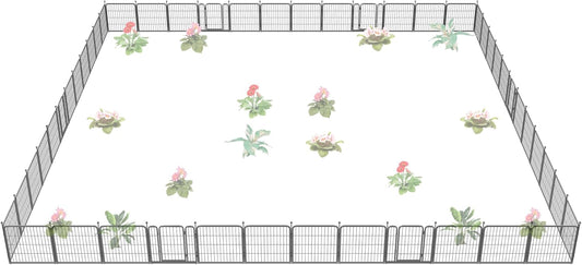 FXW Garden Fence Outdoor for The Yard – 24in(H) x 88.8ft(L) Heavy Duty Metal Animal Barrier for Dog and Rabbit, Decorative Dog Fence, 48 Panels, Silver