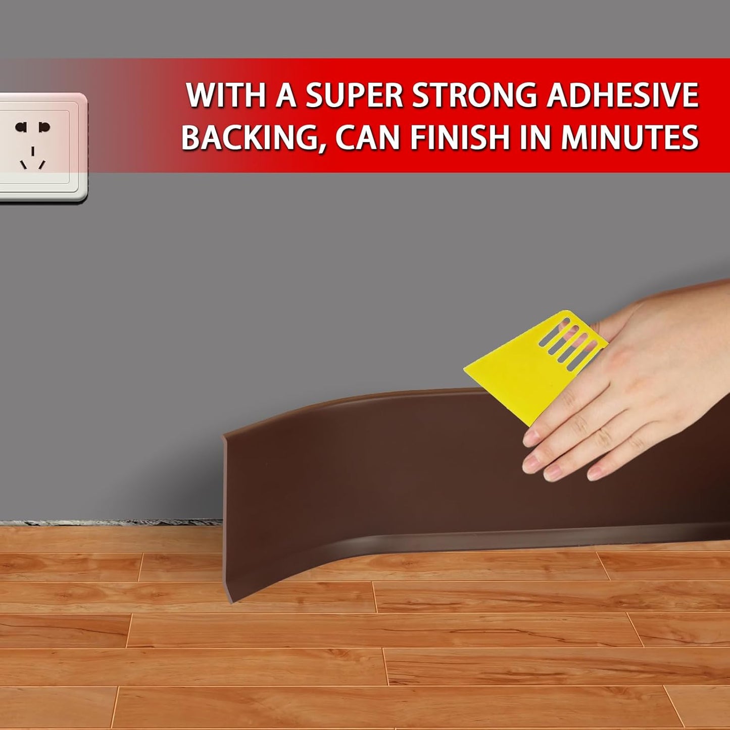 Vinyl Wall Base Baseboard Molding Trim 4" Flexible Self Adhesive Rubber Wall Base Moulding Trim Peel and Stick Design, 4 Inch x 60 Feet, Brown