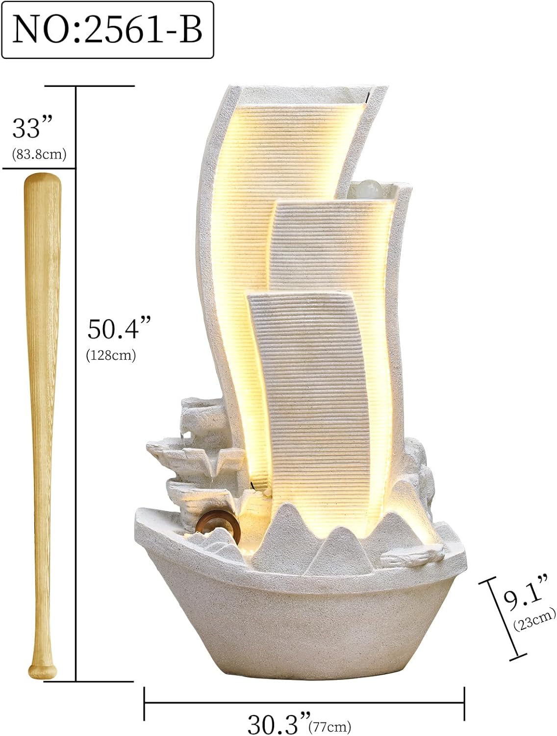 50.39 Inches Outdoor Water Fountain Garden Waterfall Indoor Modern Water Feature Freestanding Fountains with LED Lights and Pump for Patio Yard Pool Home Decor