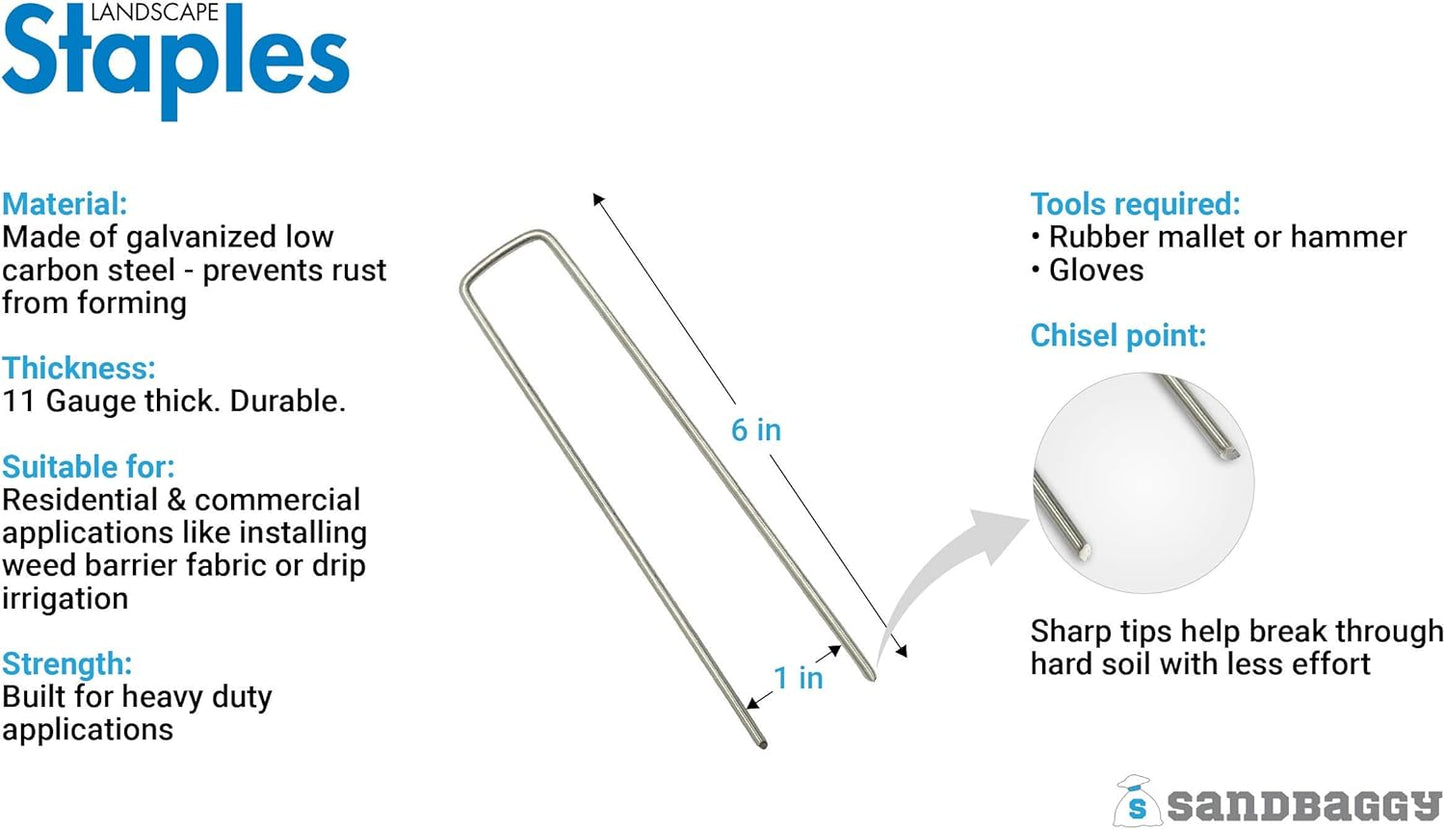 Sandbaggy 6 Inch Galvanized Landscape Staples - SOD Garden Stakes Pins ~ Trusted by Farmers & Contractors Across The USA (200 Staples)