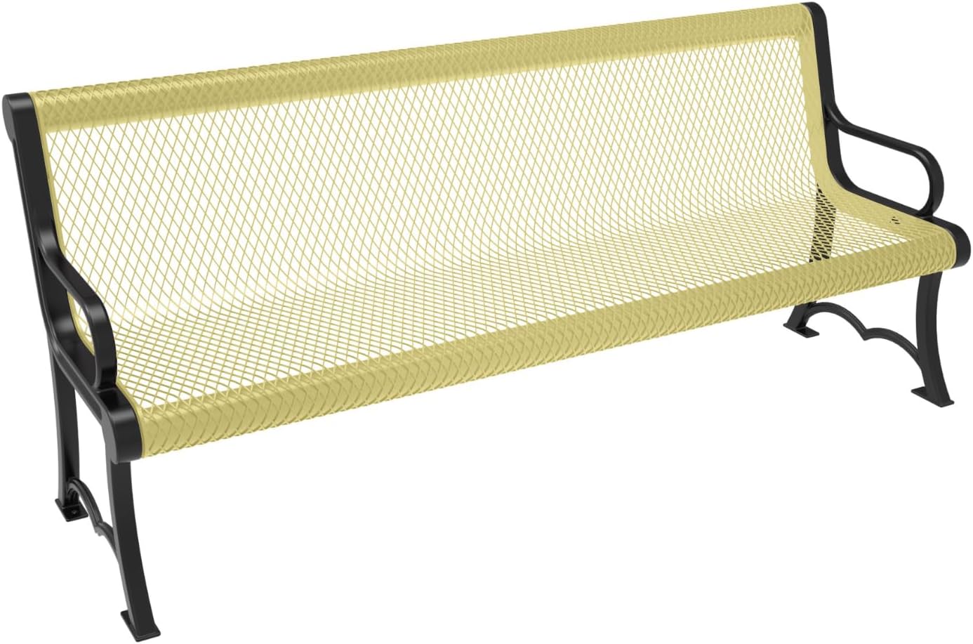 Coated Outdoor Furniture Heavy-Duty Outdoor Bench Thermoplastic Coated, Expanded Metal, Commercial-Grade Garden Bench, Made in America (Portable with Back, 6 Ft, Textured Sand)