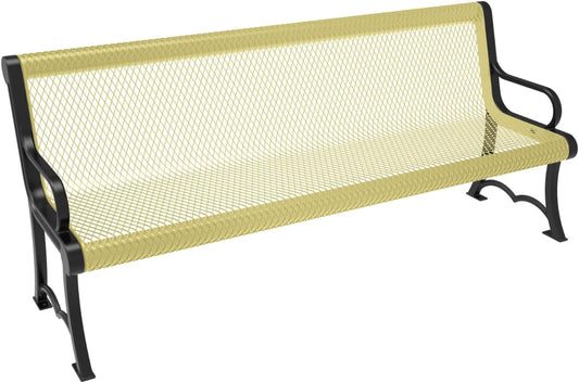 Coated Outdoor Furniture Heavy-Duty Outdoor Bench Thermoplastic Coated, Expanded Metal, Commercial-Grade Garden Bench, Made in America (Portable with Back, 6 Ft, Textured Sand)