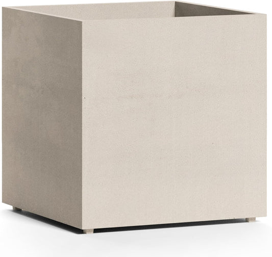 Reglito Cube Planter – Fiberglass Indoor/Outdoor and Weather-Resistant Large Planter (Sand Stone, 39.4" L x 39.4" W x 40" H)