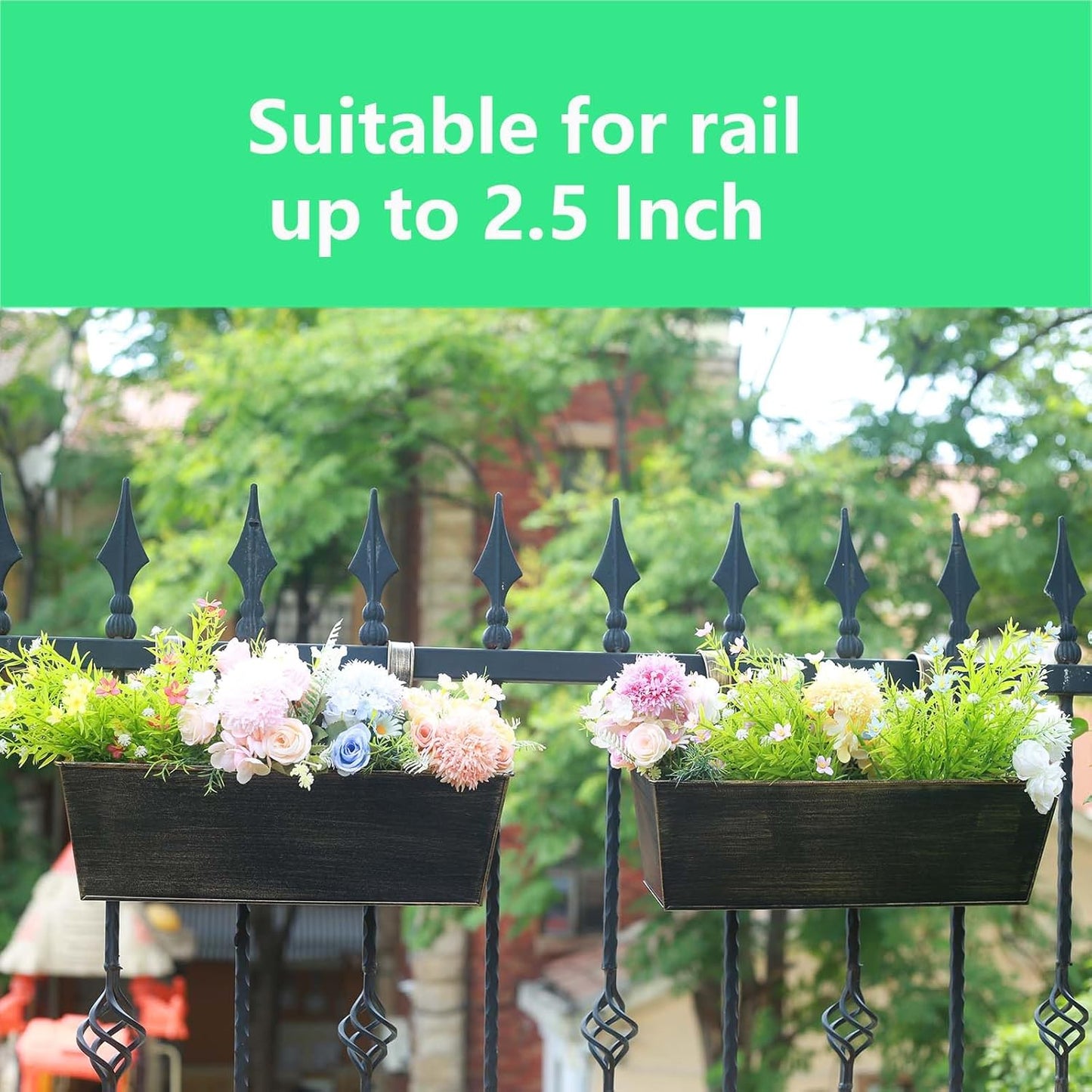 Hanging Planters for Outdoor Plants 16 Inch Railing Planter Box for Balcony Deck Window Metal Rectangular Fence Flower Pots with Drainage Holes for Patio Porch Outside Garden Decor(3 Pack)
