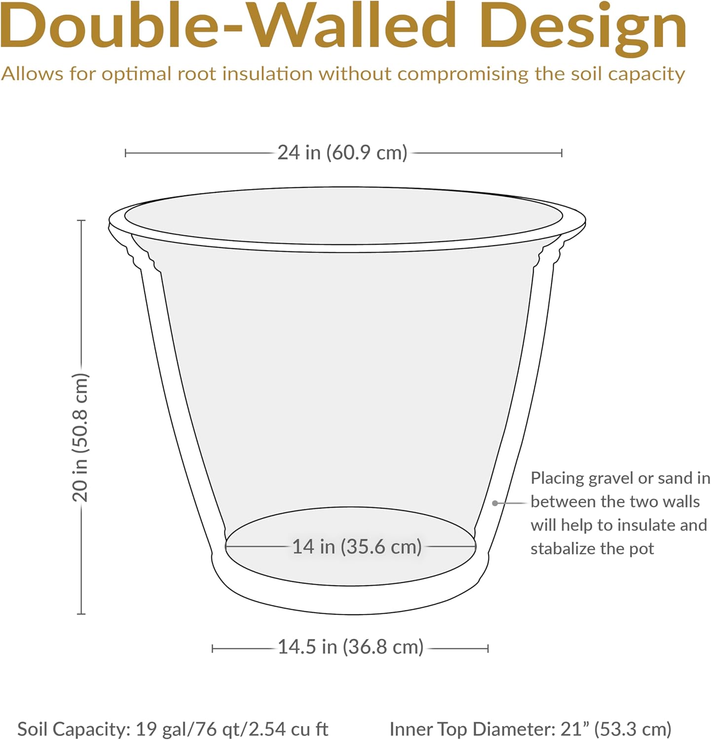 Sunnydaze 24-Inch Anjelica Large Plastic Pot for Plants - Outdoor Polyresin Round Planter with Drillable Drainage Holes - Slate