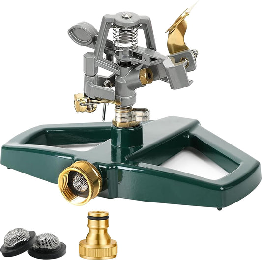 WEMADE Heavy Duty Metal Pulsating Sprinklers for Yard - 360 Degree Roating Automatic Water Sprinkler for Lawn with Metal Base, Impact Sprinklers for Large Area Covers Up to 85‘ Diameter