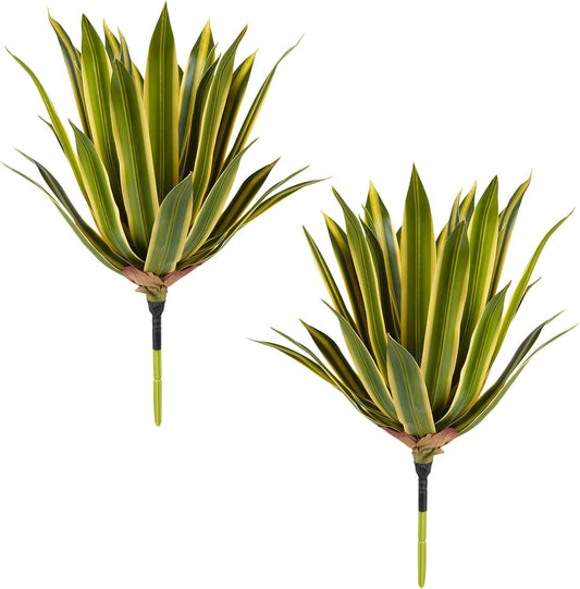 Velener Artificial Outdoor Agave Plants, Golden Outdoor Faux Plants with Broad Sword-Shaped Leaves, Small Size UV Resistant Fake Agave Plants for Indoor and Outdoor Decor(14 Inch)-2 Pack